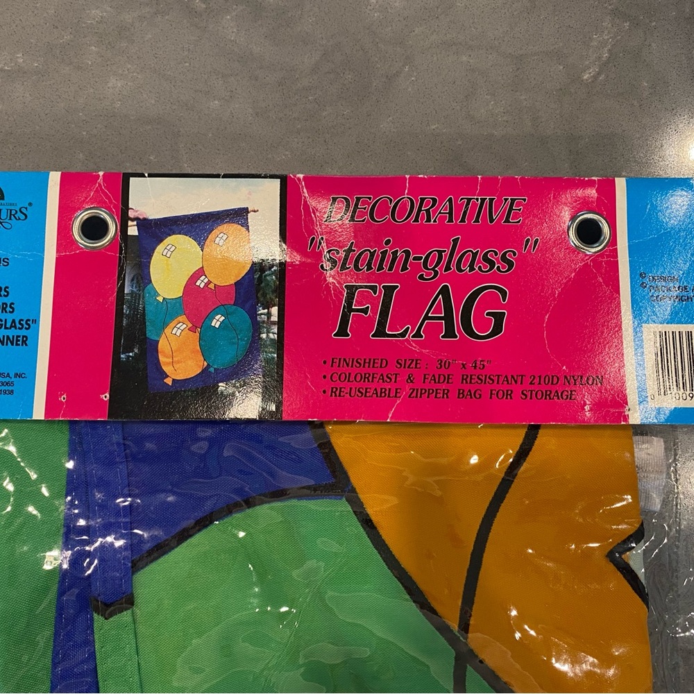 Vintage Banner Flag Les Fleurs Stain Glass Balloons 30"x45" Decorative Nylon